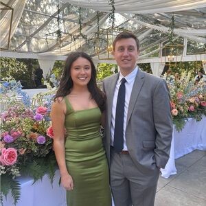 Abercrombie & Fitch Squareneck Satin Dress in Olive